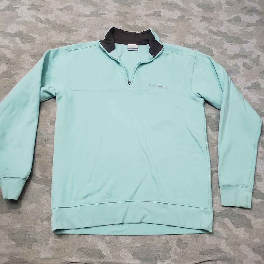 Columbia Sweater Mens Small Green Fleece Quarter Zip Pullover Outdoors Hiking